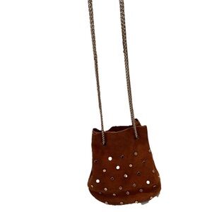 Free People Studded Boho Bucket Purse With Gold Chain Handles